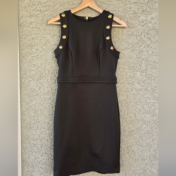 WHBM Army Green Scuba Luxe Gold Button Sheath Dress - Picture 2 of 11